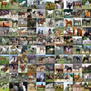 A grid of horse images generated by the teaching diffusion model.